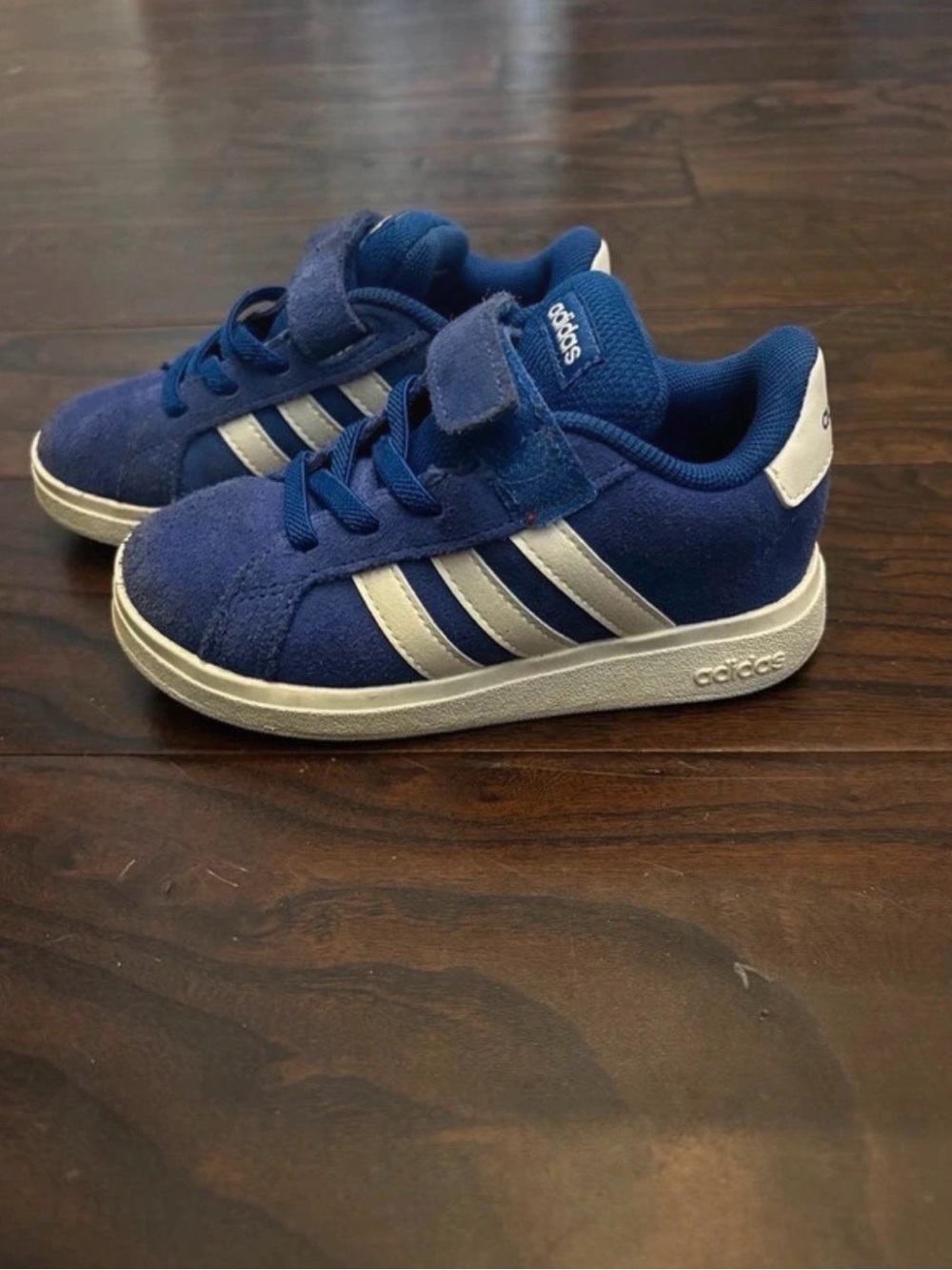 adidas Kids Royal Blue Suede Sneakers with White Stripes